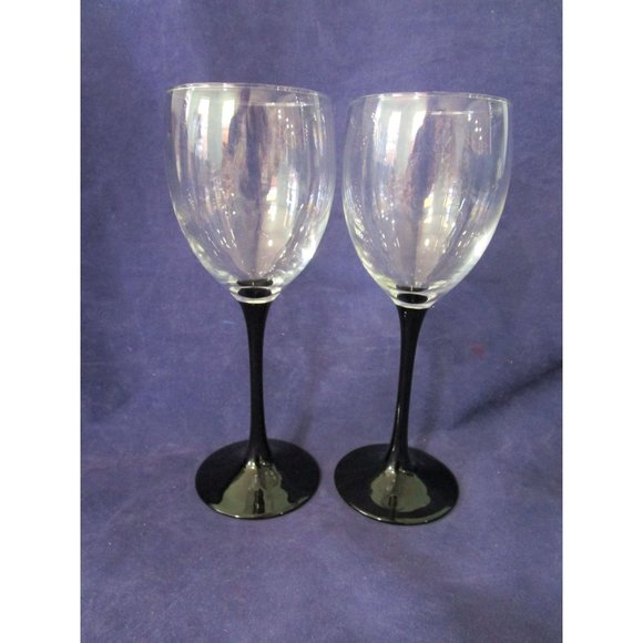 Black Stem Claret Wine Glasses A Pair Cristal DArques Domino Signature France EU - Picture 3 of 16